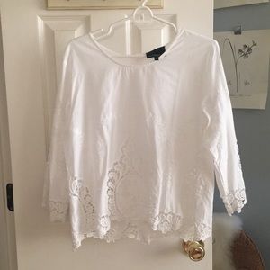 Cynthia Rowley white embroidered blouse 3/4 sleeve